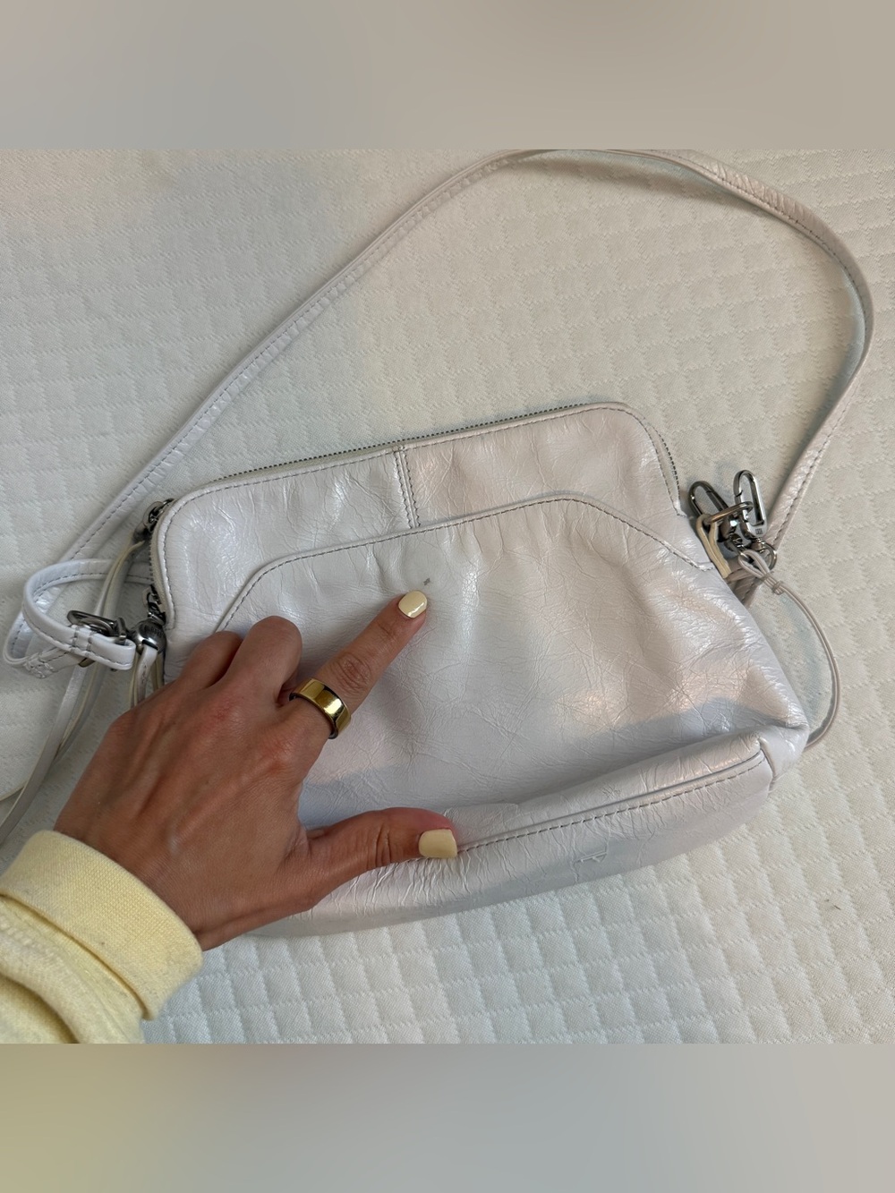 HOBO The Original White Leather Crossbody Or Shoulder Bag Minimalist Chic Boho - Picture 7 of 15